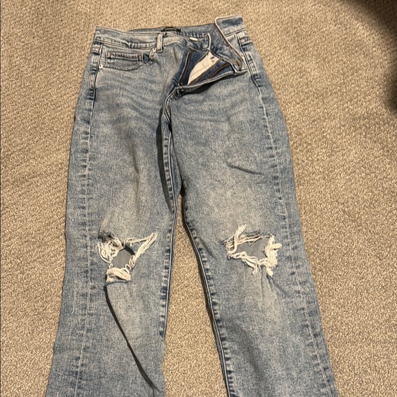 Express Denim - Blue Straight Leg Jeans with Distressed Details